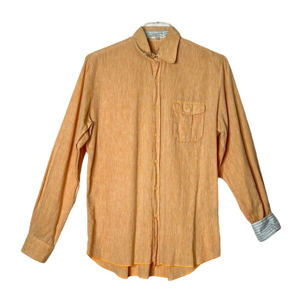 Arnold Zimberg Men's Button Up Shirt Orange Long Sleeve Linen Blend‎ Size Medium
